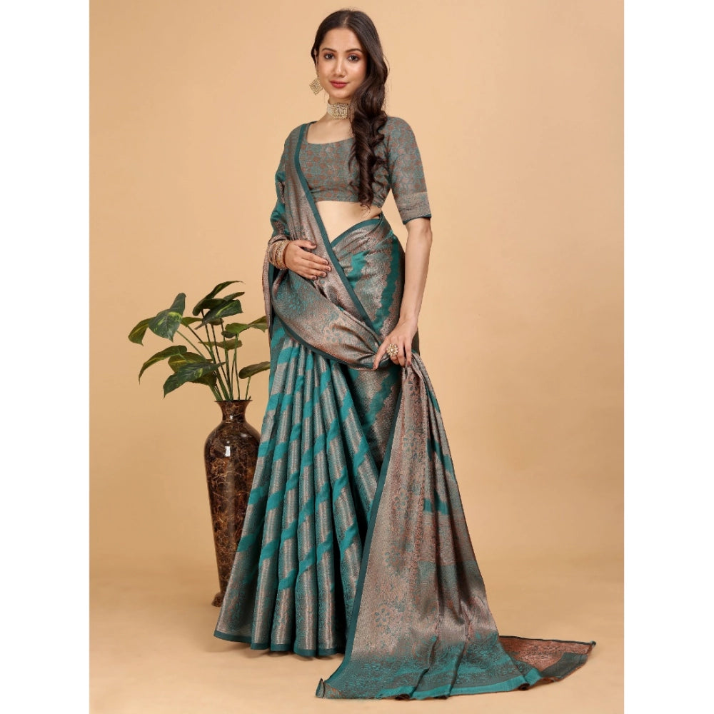 Generic Women's Organza Woven Saree With Unstitched Blouse (Green, 5.5Mtrs)