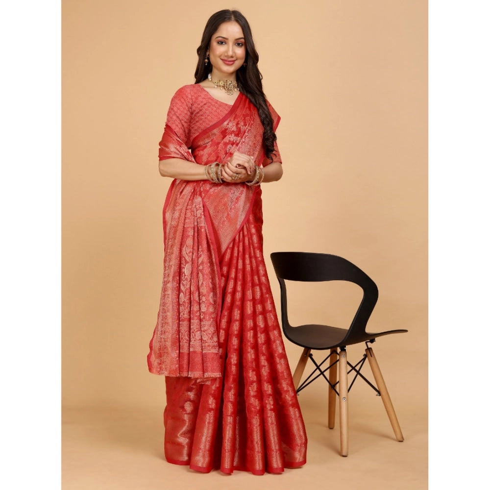 Generic Women's Organza Woven Saree With Unstitched Blouse (Red, 5.5Mtrs)