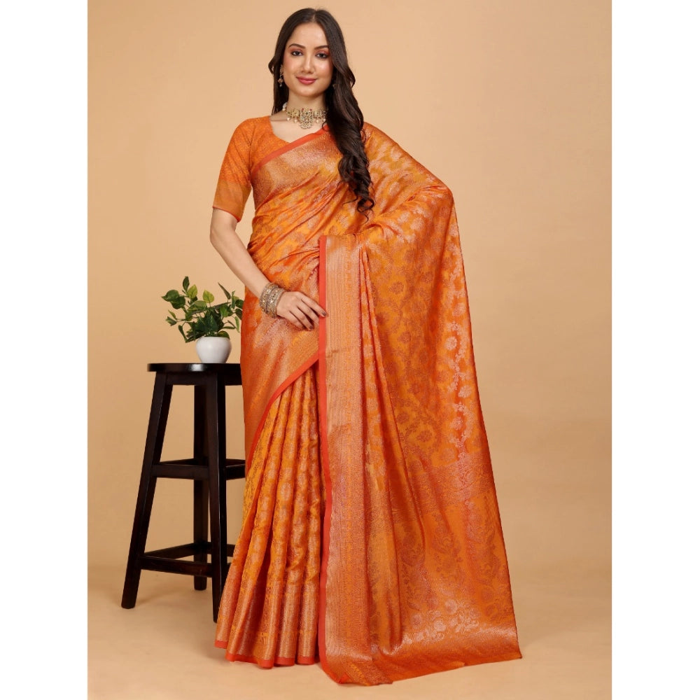 Generic Women's Organza Woven Saree With Unstitched Blouse (Mustard, 5.5Mtrs)