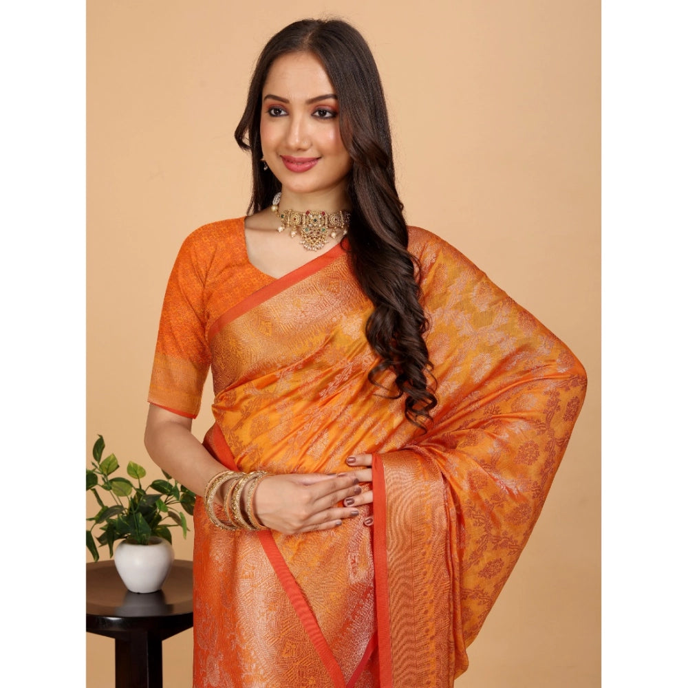 Generic Women's Organza Woven Saree With Unstitched Blouse (Mustard, 5.5Mtrs)