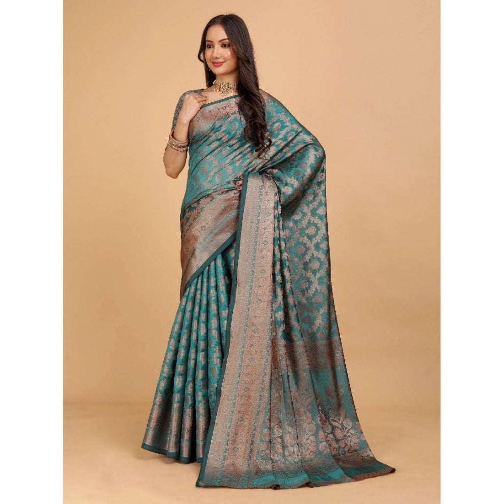 Generic Women's Organza Woven Saree With Unstitched Blouse (Green, 5.5Mtrs)