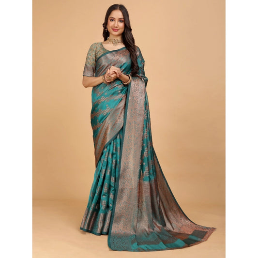 Generic Women's Organza Woven Saree With Unstitched Blouse (Blue-Grey, 5.5Mtrs)