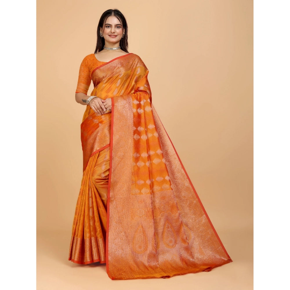 Generic Women's Organza Woven Saree With Unstitched Blouse (Mustard, 5.5Mtrs)