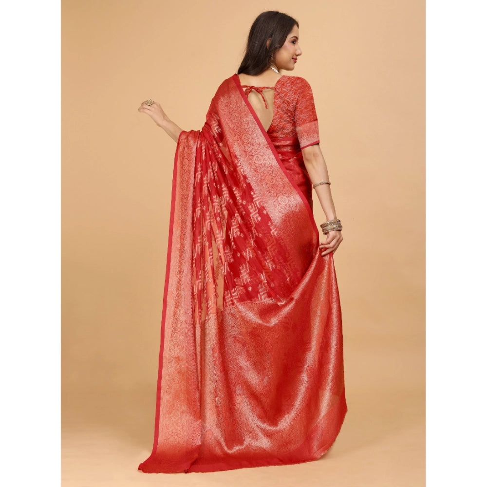 Generic Women's Organza Woven Saree With Unstitched Blouse (Red, 5.5Mtrs)
