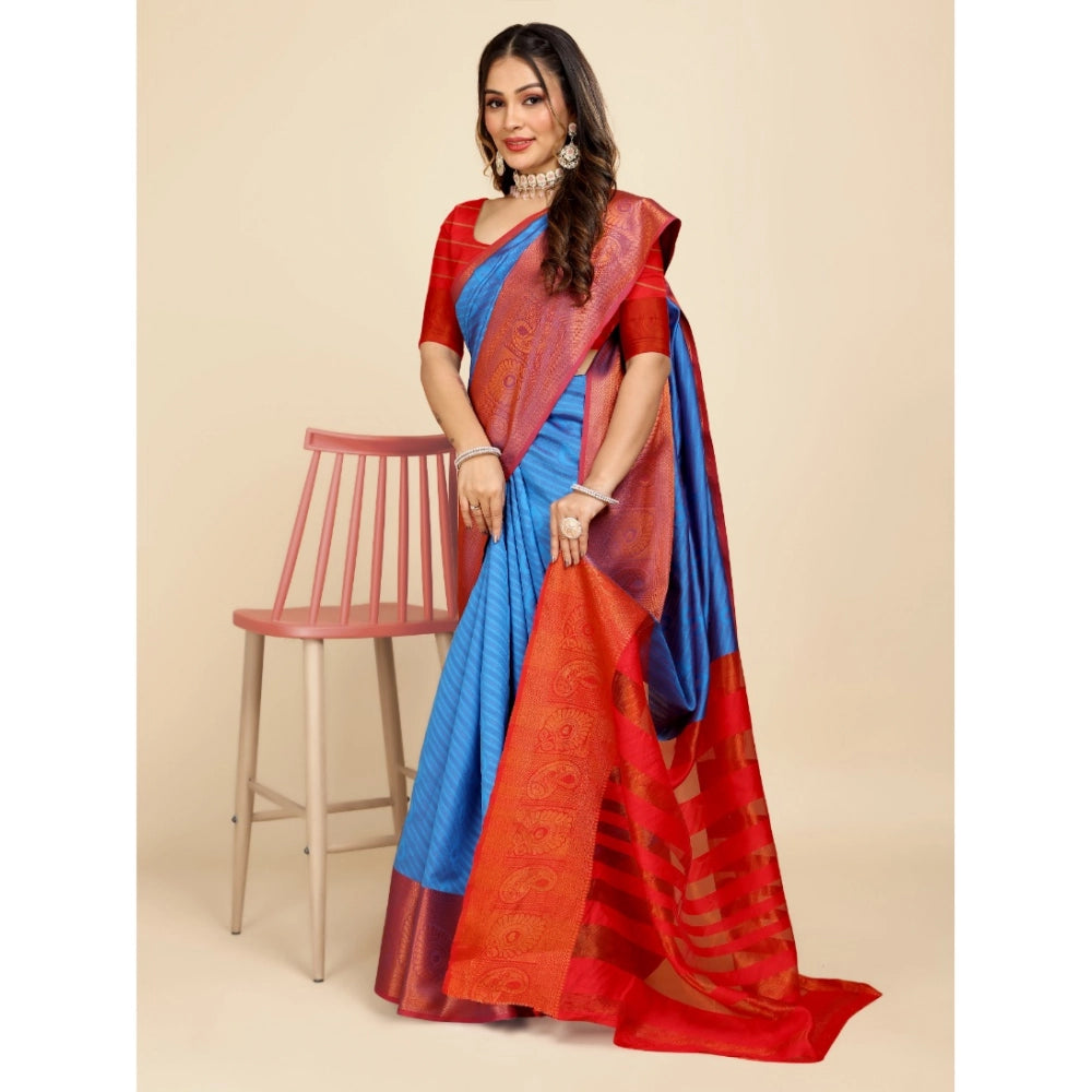 Generic Women's Organza Woven Saree With Unstitched Blouse (Light Blue, 5.5Mtrs)