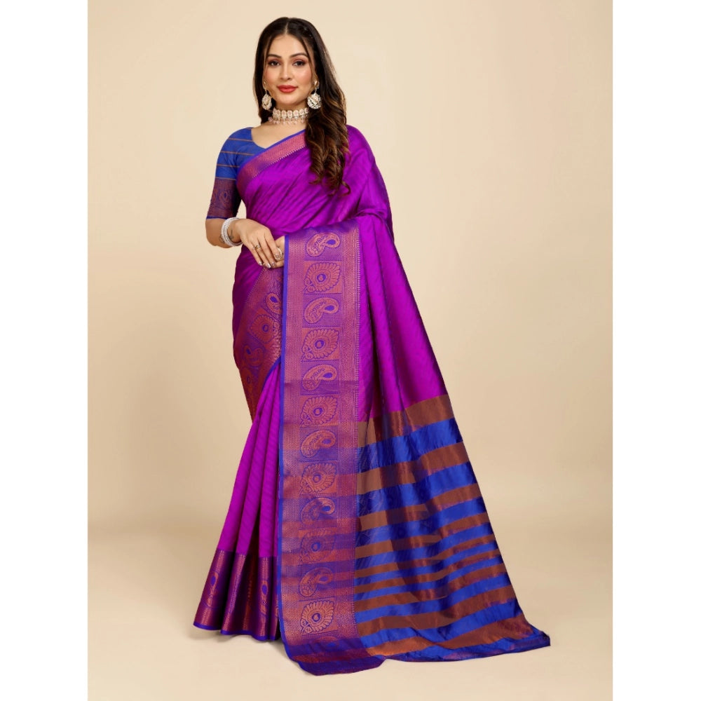 Generic Women's Organza Woven Saree With Unstitched Blouse (Purple, 5.5Mtrs)