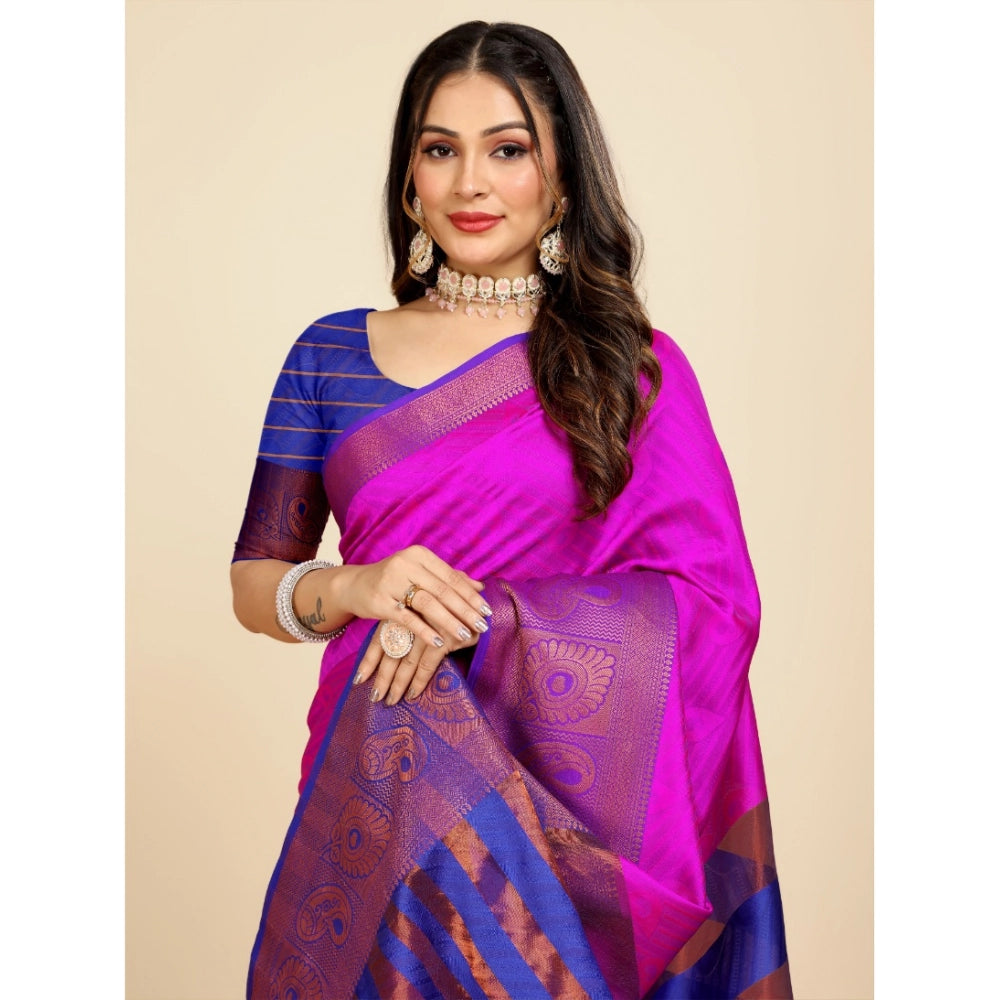 Generic Women's Organza Woven Saree With Unstitched Blouse (Pink, 5.5Mtrs)