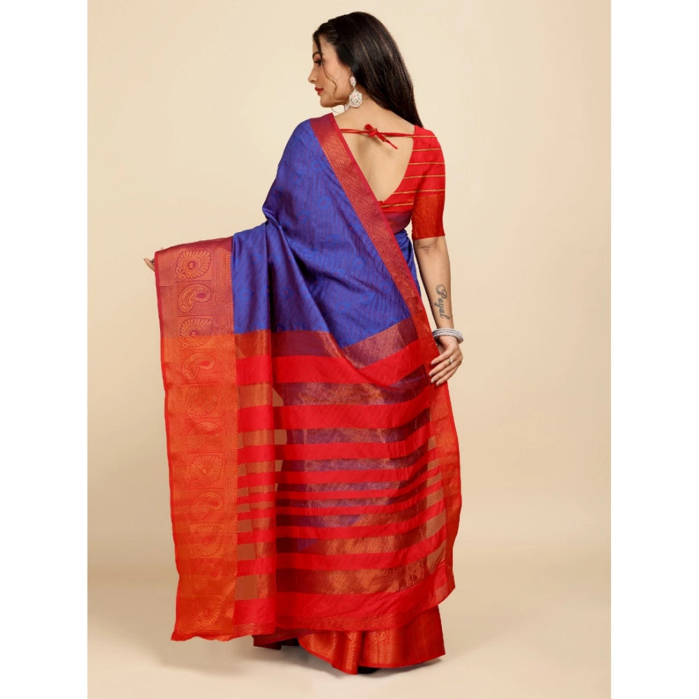 Generic Women's Organza Woven Saree With Unstitched Blouse (Blue, 5.5Mtrs)
