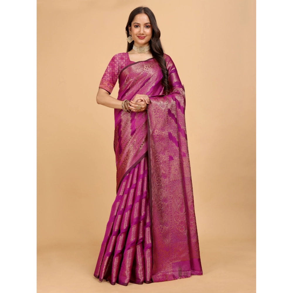 Generic Women's Organza Woven Saree With Unstitched Blouse (Pink, 5.5Mtrs)