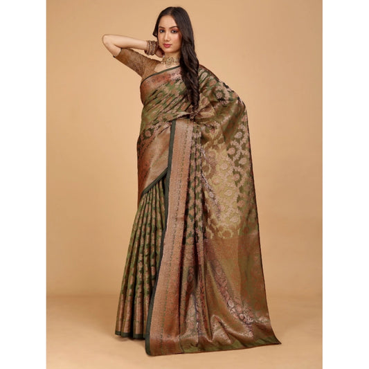 Generic Women's Organza Woven Saree With Unstitched Blouse (Brown, 5.5Mtrs)