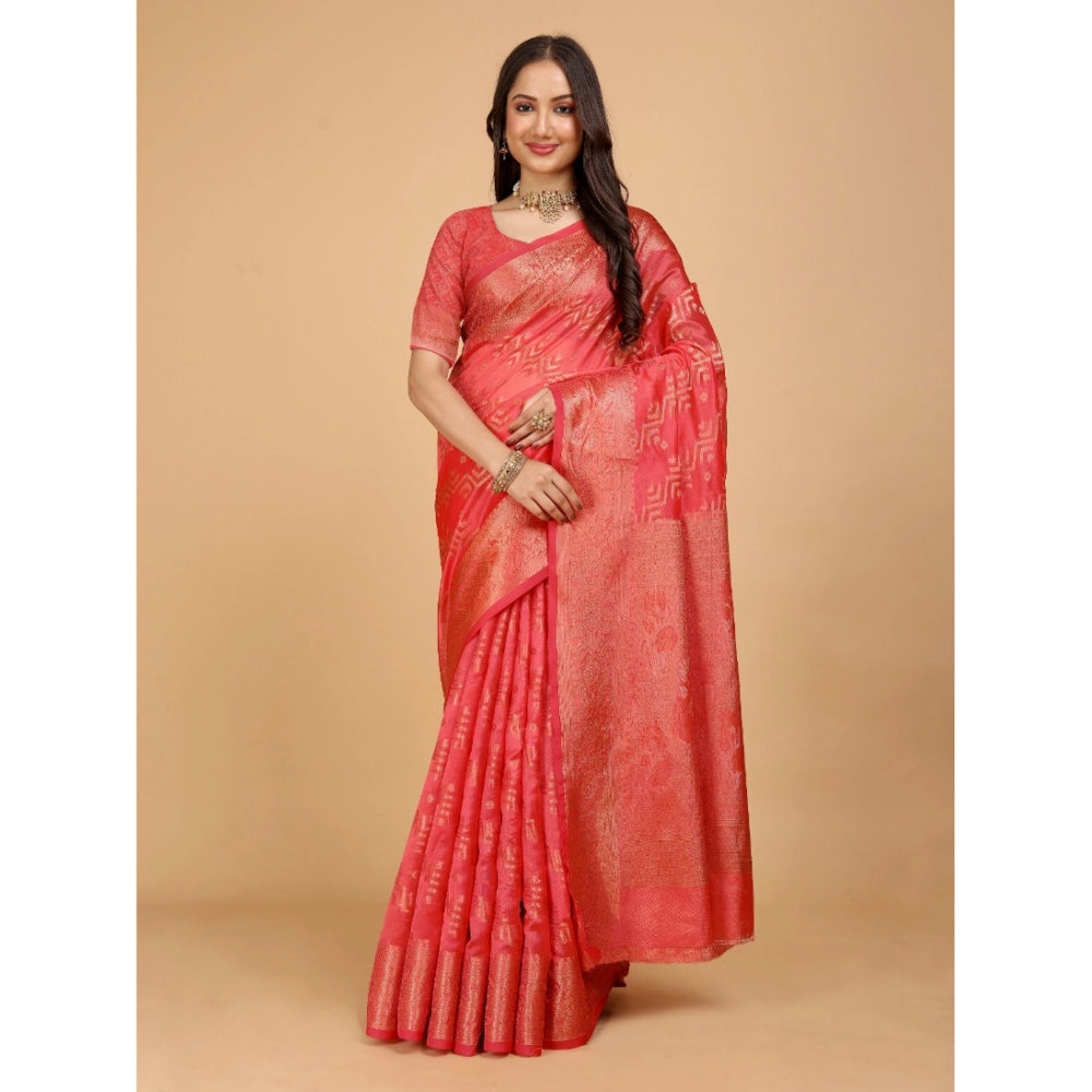 Generic Women's Organza Woven Saree With Unstitched Blouse (Beige, 5.5Mtrs)