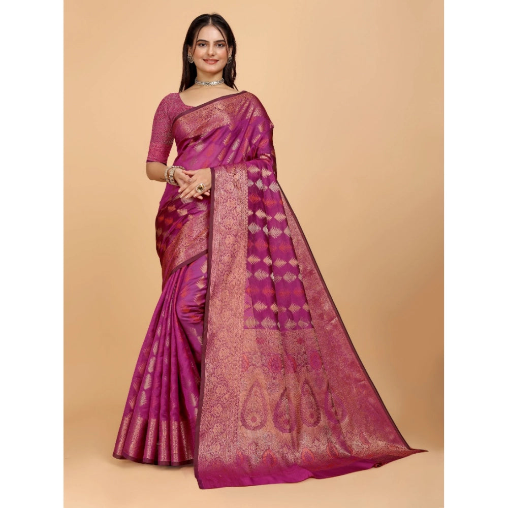 Generic Women's Organza Woven Saree With Unstitched Blouse (Pink, 5.5Mtrs)