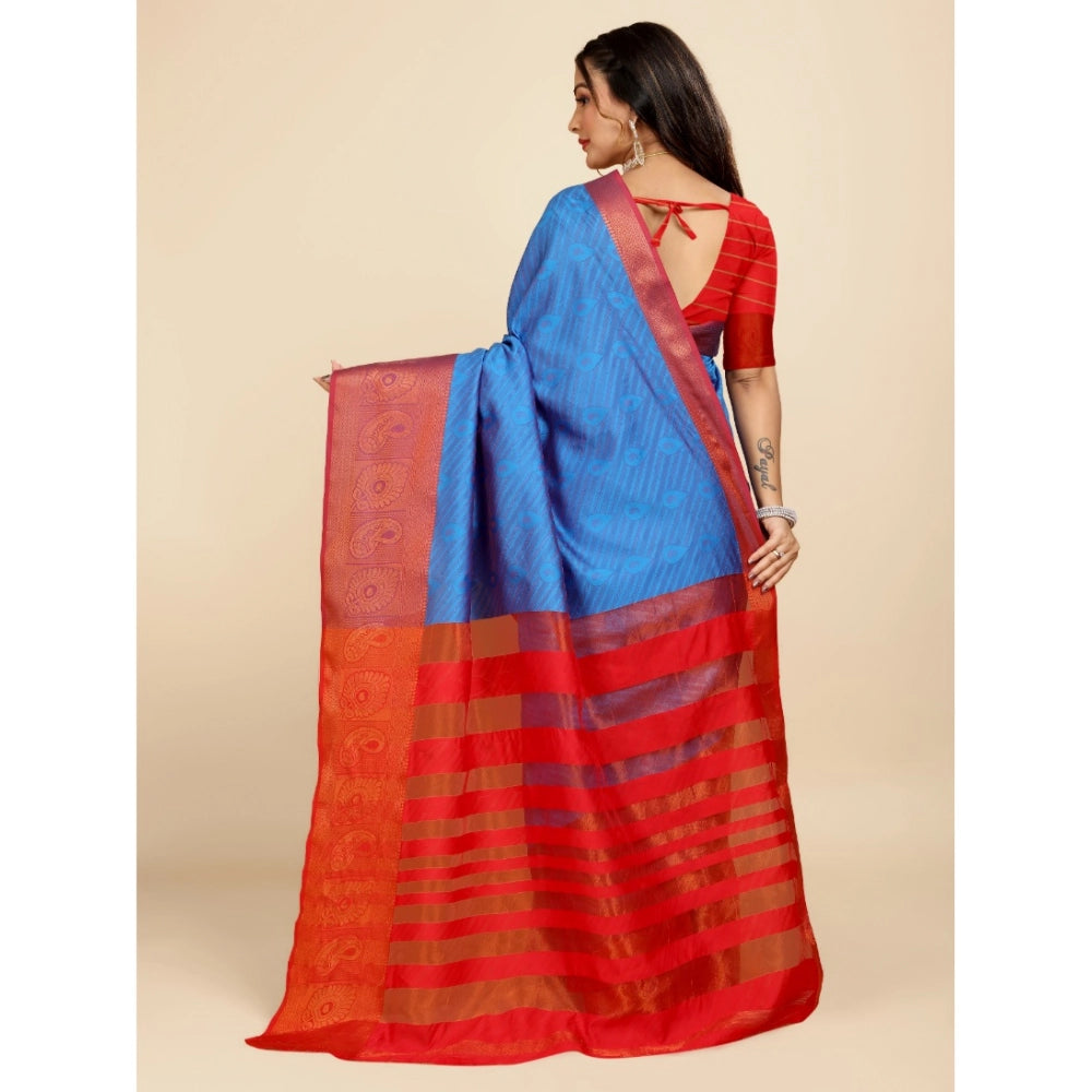 Generic Women's Organza Woven Saree With Unstitched Blouse (Light Blue, 5.5Mtrs)