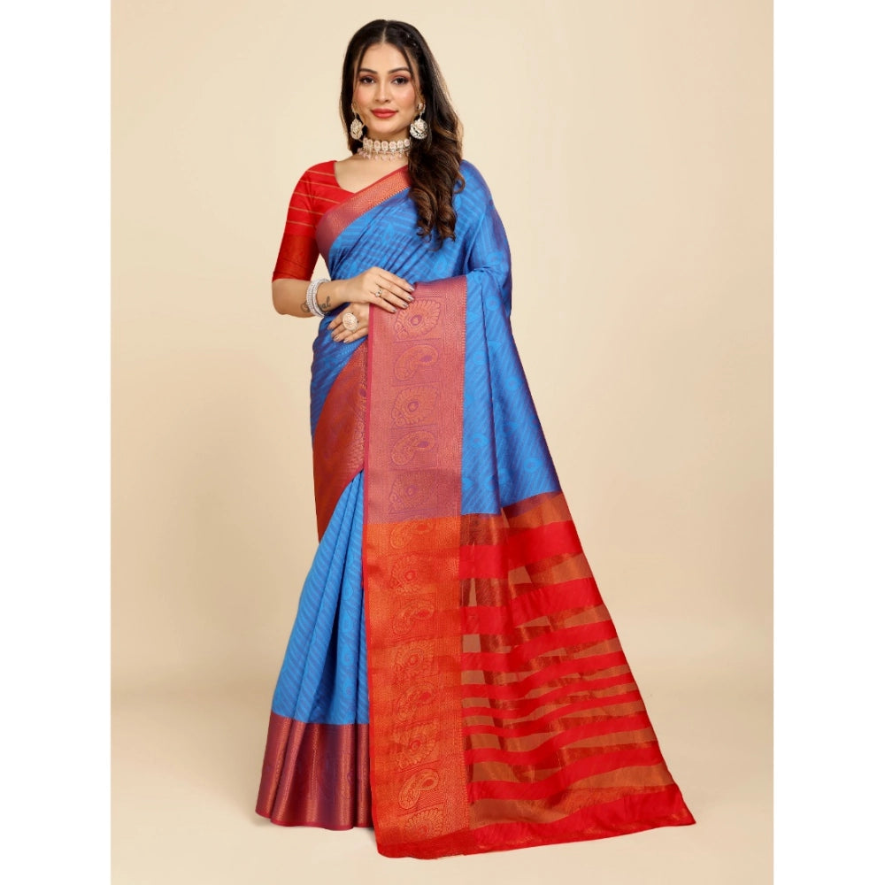 Generic Women's Organza Woven Saree With Unstitched Blouse (Light Blue, 5.5Mtrs)