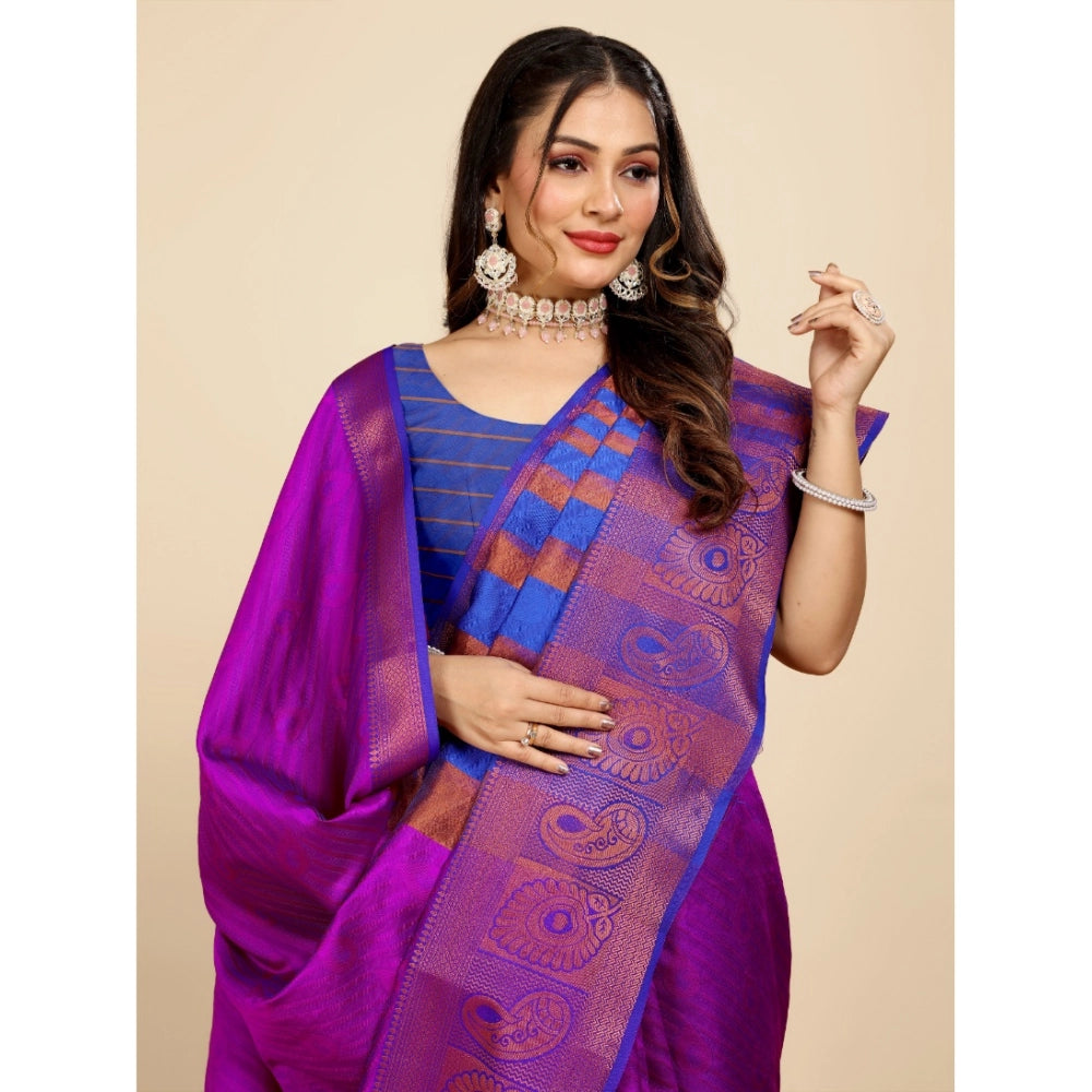Generic Women's Organza Woven Saree With Unstitched Blouse (Purple, 5.5Mtrs)