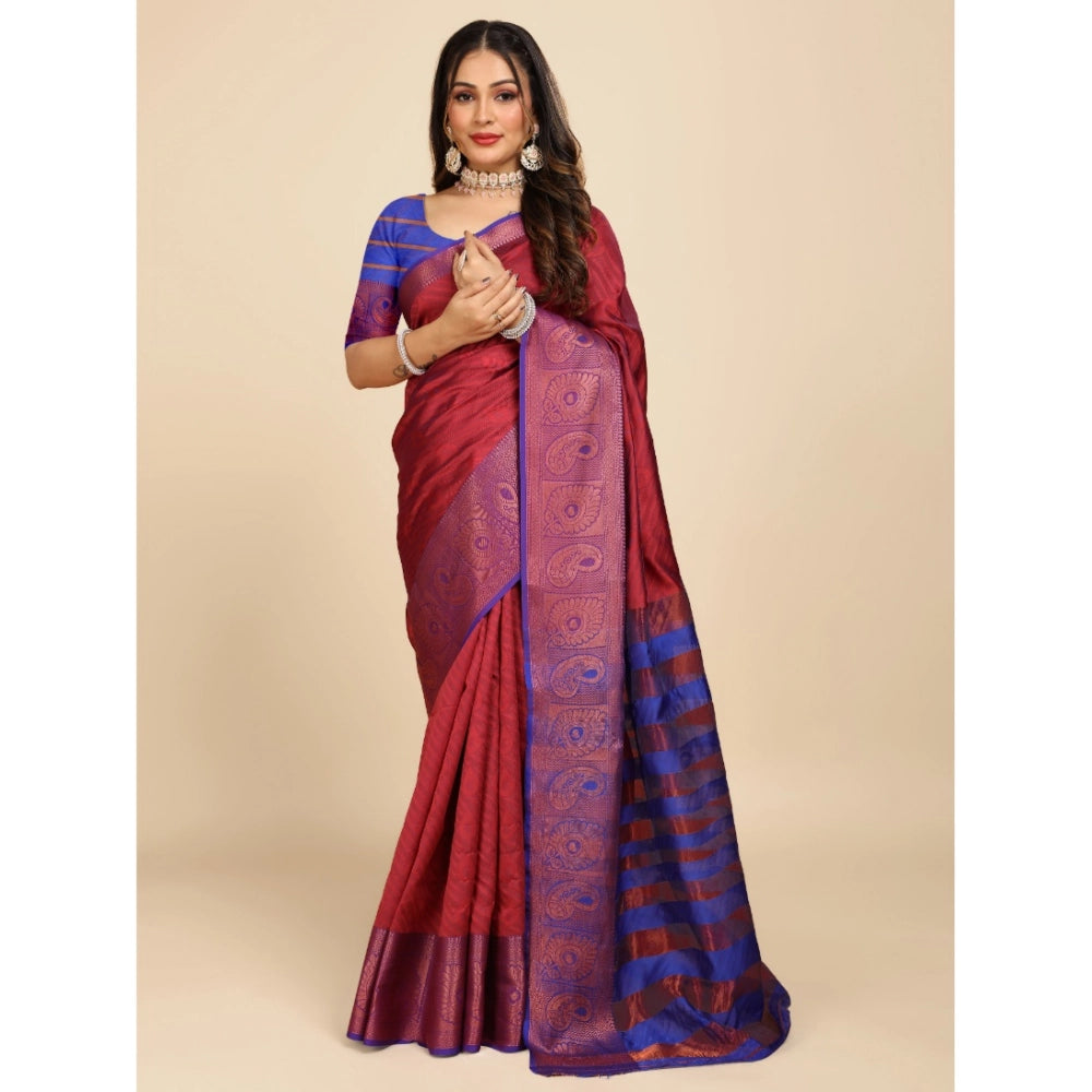 Generic Women's Organza Woven Saree With Unstitched Blouse (Maroon, 5.5Mtrs)