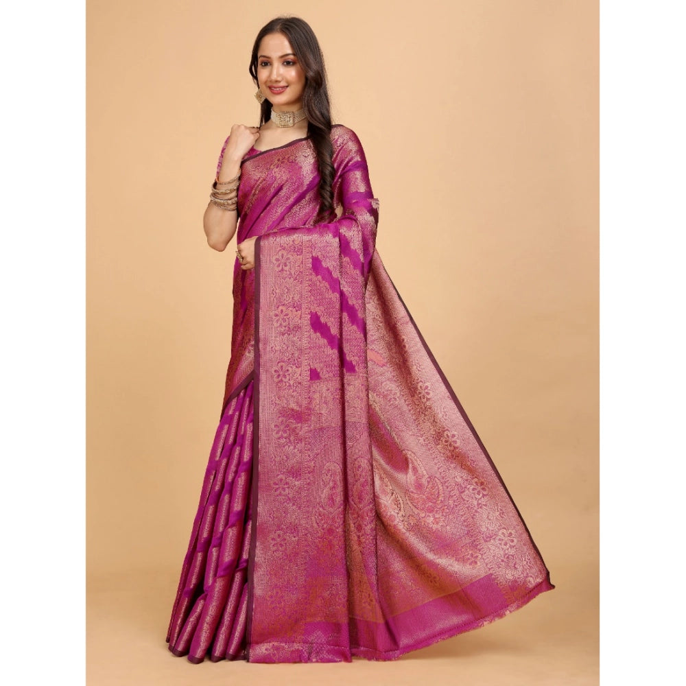 Generic Women's Organza Woven Saree With Unstitched Blouse (Pink, 5.5Mtrs)