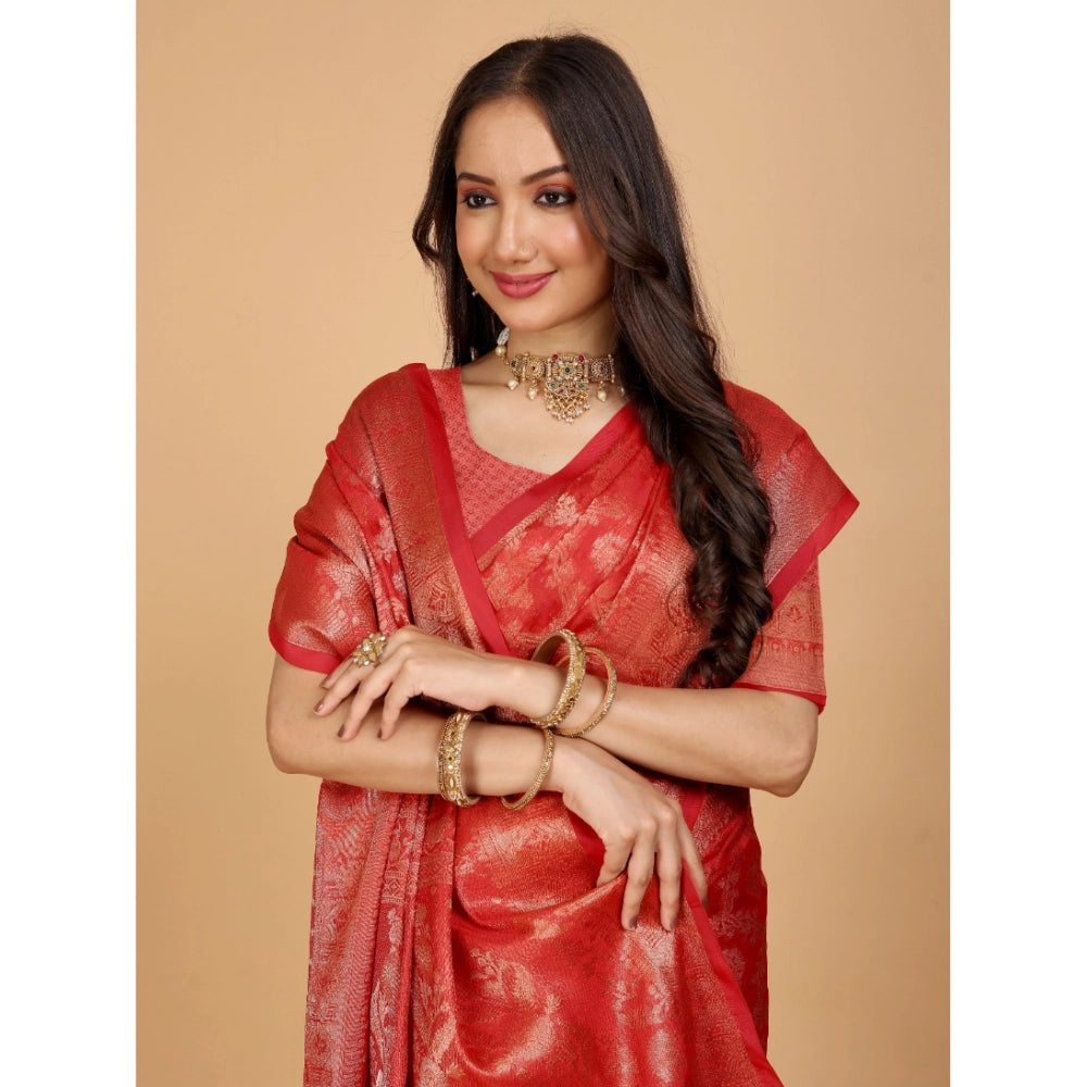 Generic Women's Organza Woven Saree With Unstitched Blouse (Red, 5.5Mtrs)