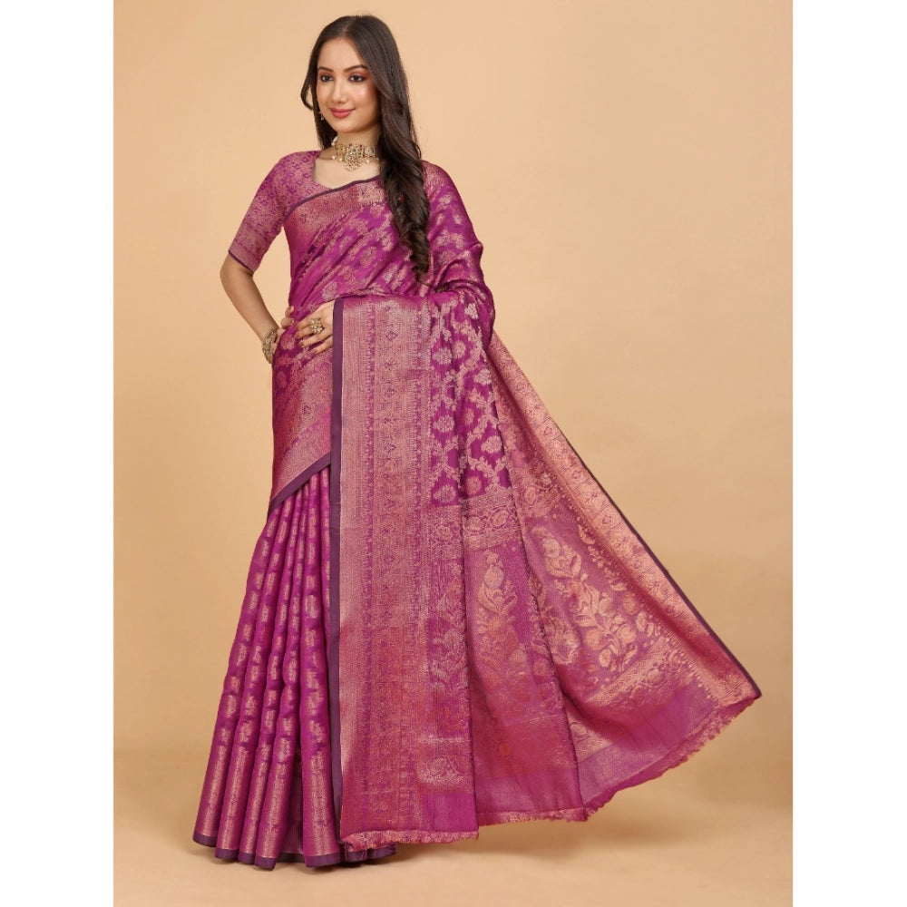 Generic Women's Organza Woven Saree With Unstitched Blouse (Pink, 5.5Mtrs)