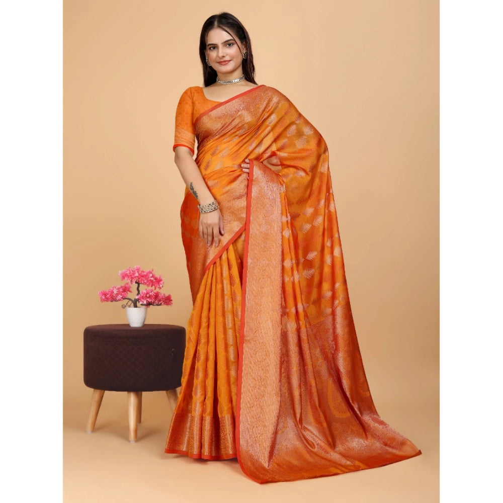 Generic Women's Organza Woven Saree With Unstitched Blouse (Mustard, 5.5Mtrs)