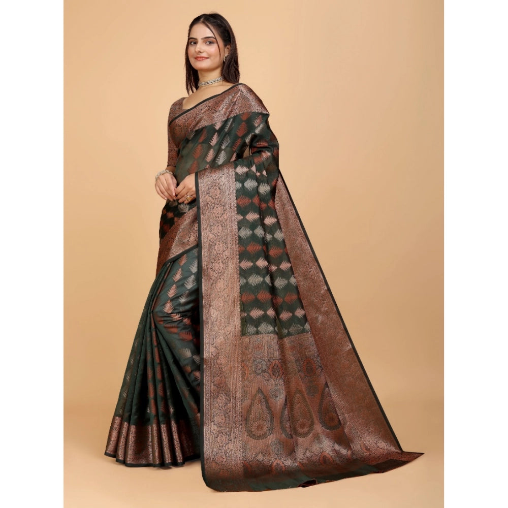 Generic Women's Organza Woven Saree With Unstitched Blouse (Dark Green, 5.5Mtrs)