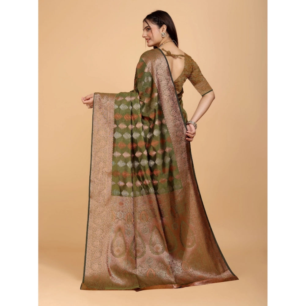 Generic Women's Organza Woven Saree With Unstitched Blouse (Green, 5.5Mtrs)
