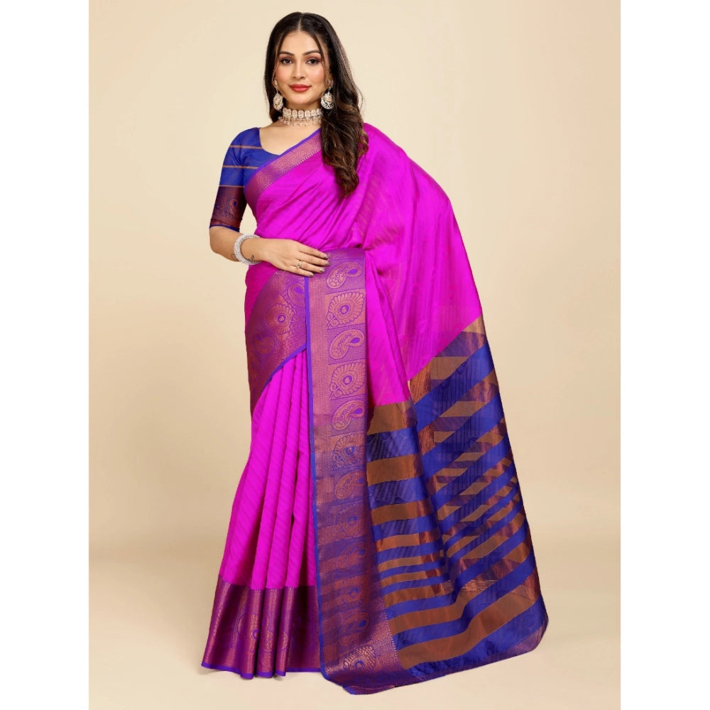 Generic Women's Organza Woven Saree With Unstitched Blouse (Pink, 5.5Mtrs)