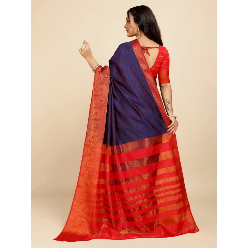 Generic Women's Organza Woven Saree With Unstitched Blouse (Dark Blue, 5.5Mtrs)