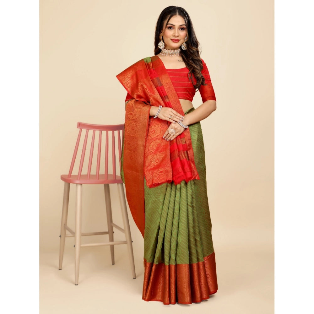 Generic Women's Organza Woven Saree With Unstitched Blouse (Light Green, 5.5Mtrs)