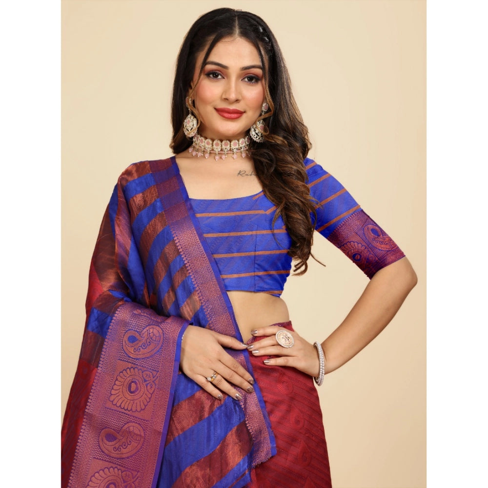 Generic Women's Organza Woven Saree With Unstitched Blouse (Maroon, 5.5Mtrs)