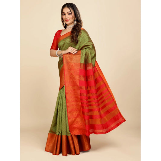 Generic Women's Organza Woven Saree With Unstitched Blouse (Light Green, 5.5Mtrs)