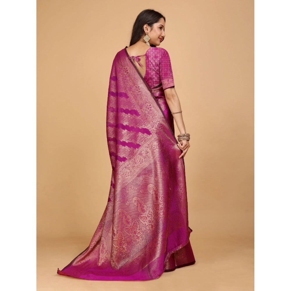 Generic Women's Organza Woven Saree With Unstitched Blouse (Pink, 5.5Mtrs)