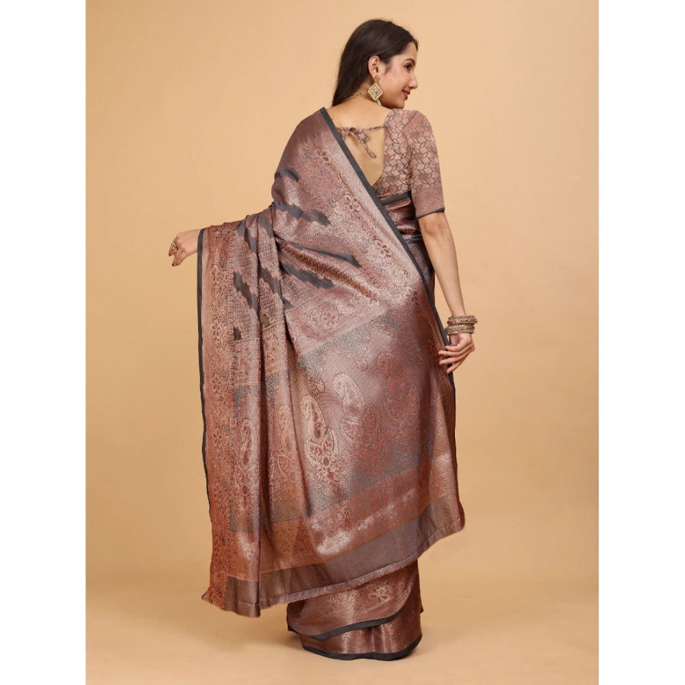 Generic Women's Organza Woven Saree With Unstitched Blouse (Grey, 5.5Mtrs)