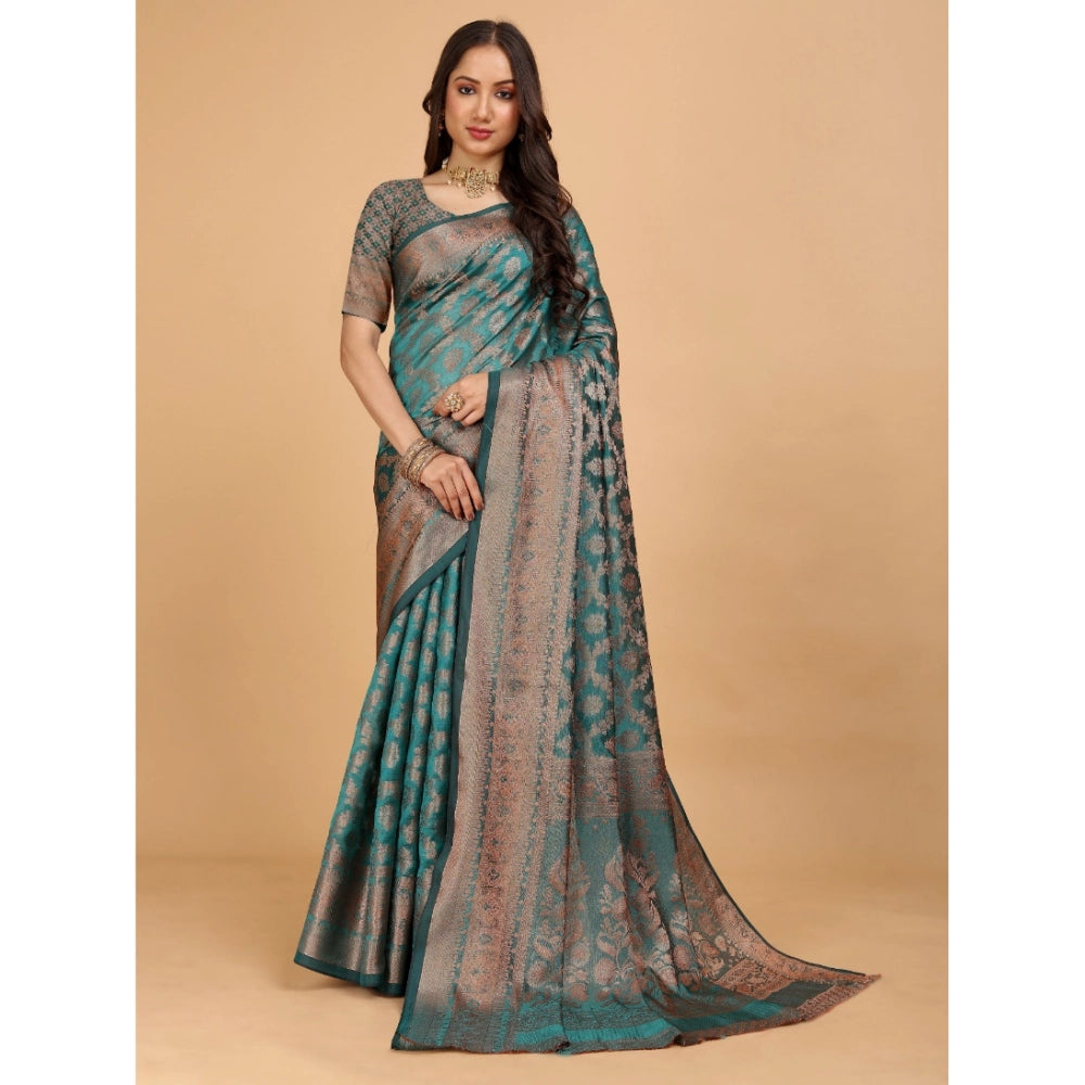 Generic Women's Organza Woven Saree With Unstitched Blouse (Green, 5.5Mtrs)