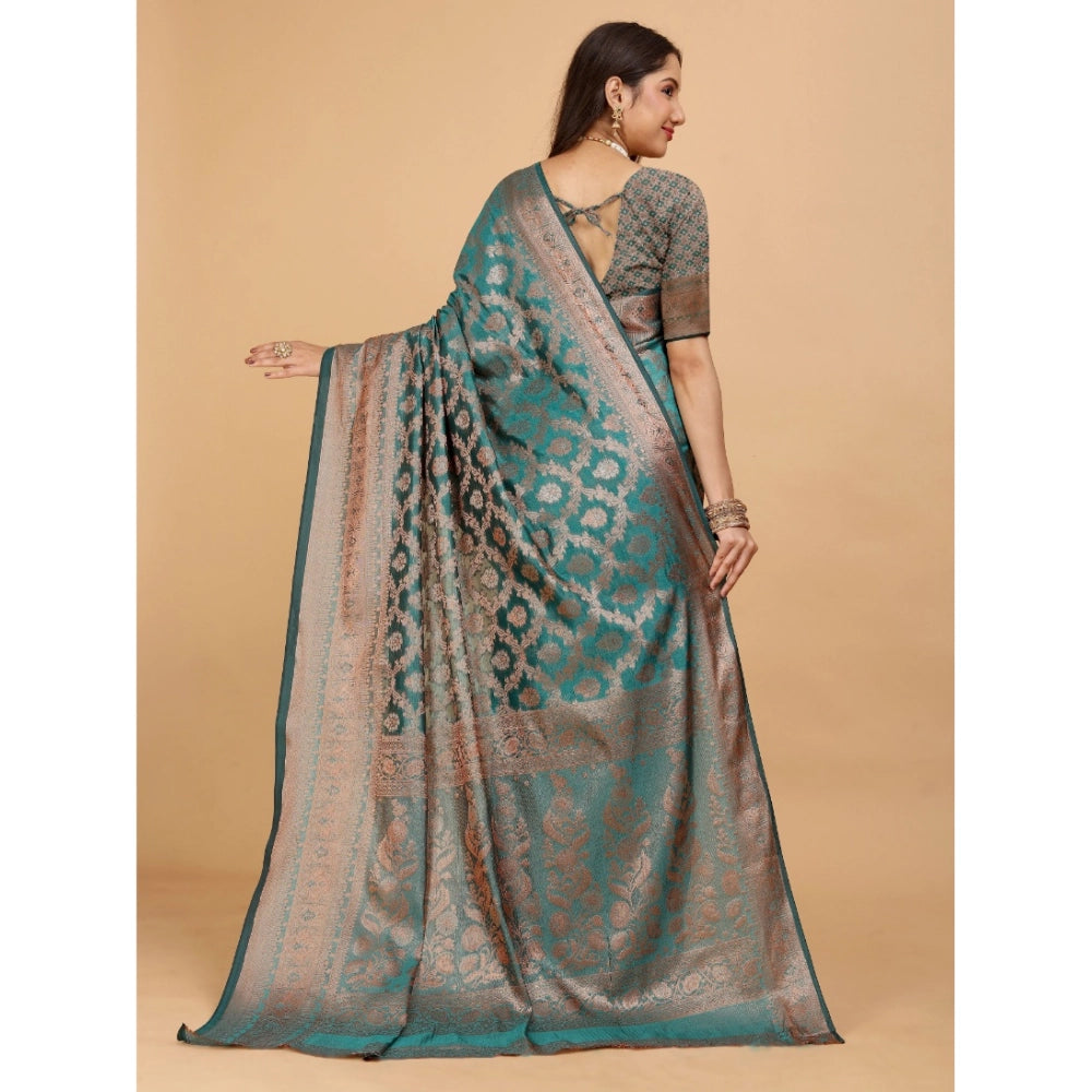 Generic Women's Organza Woven Saree With Unstitched Blouse (Green, 5.5Mtrs)