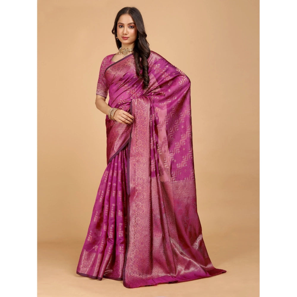 Generic Women's Organza Woven Saree With Unstitched Blouse (Pink, 5.5Mtrs)