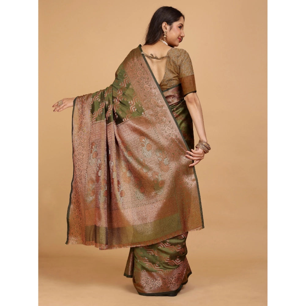 Generic Women's Organza Woven Saree With Unstitched Blouse (Light Green-Gold, 5.5Mtrs)