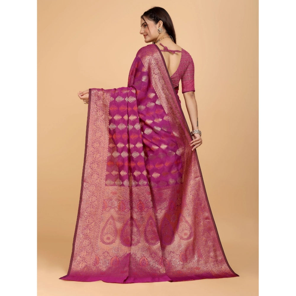 Generic Women's Organza Woven Saree With Unstitched Blouse (Pink, 5.5Mtrs)