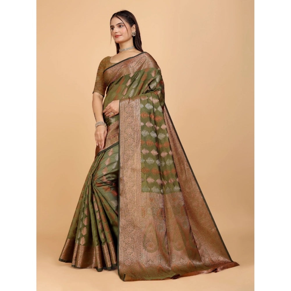 Generic Women's Organza Woven Saree With Unstitched Blouse (Green, 5.5Mtrs)