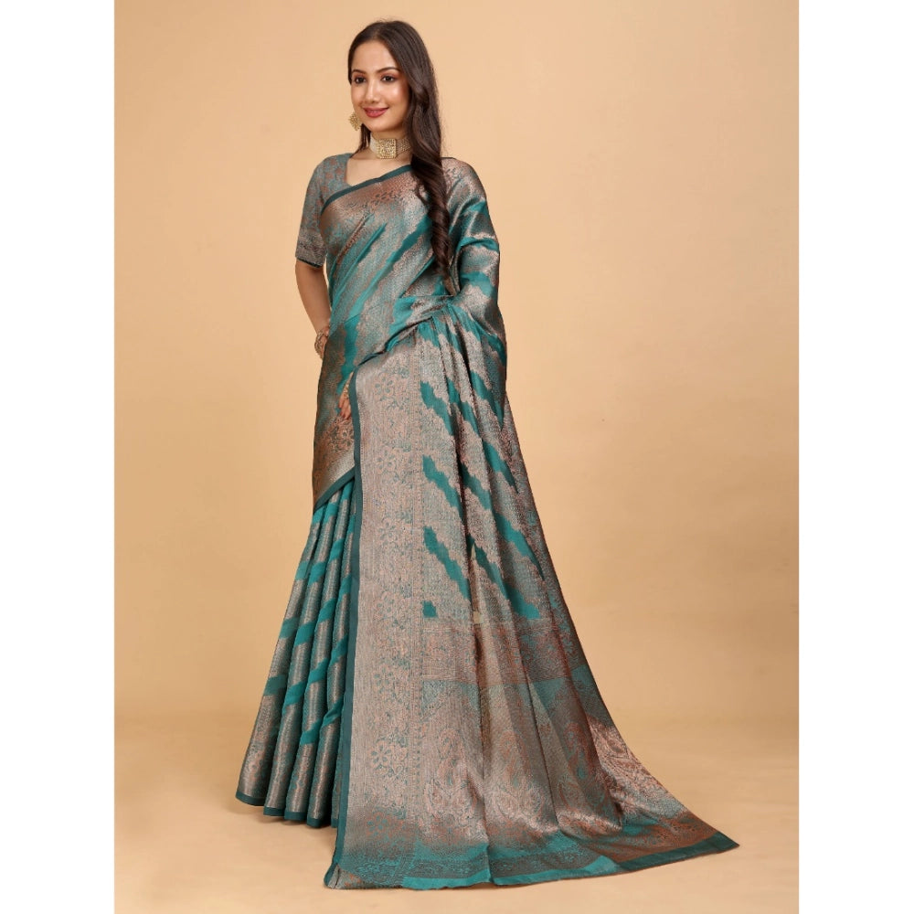 Generic Women's Organza Woven Saree With Unstitched Blouse (Green, 5.5Mtrs)
