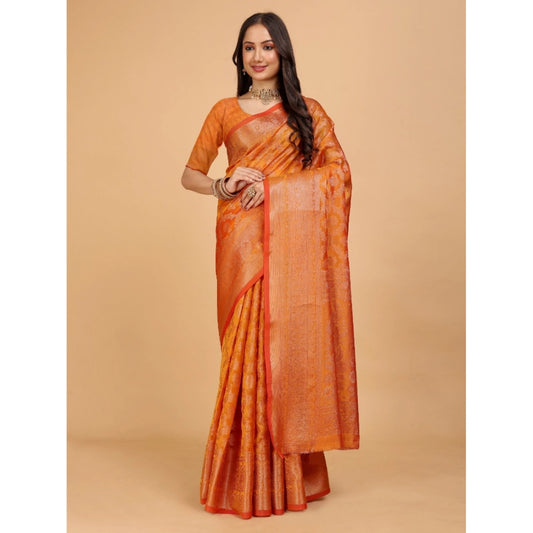 Generic Women's Organza Woven Saree With Unstitched Blouse (Mustard, 5.5Mtrs)