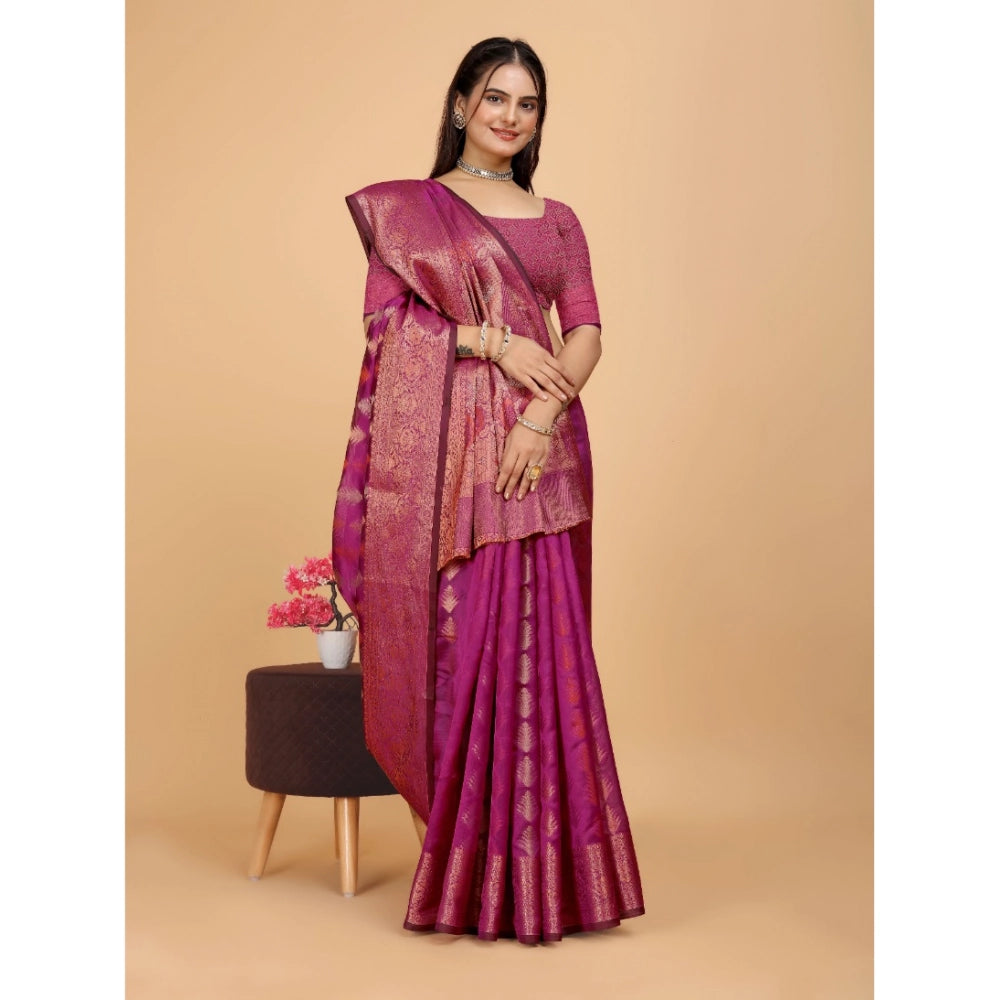 Generic Women's Organza Woven Saree With Unstitched Blouse (Pink, 5.5Mtrs)