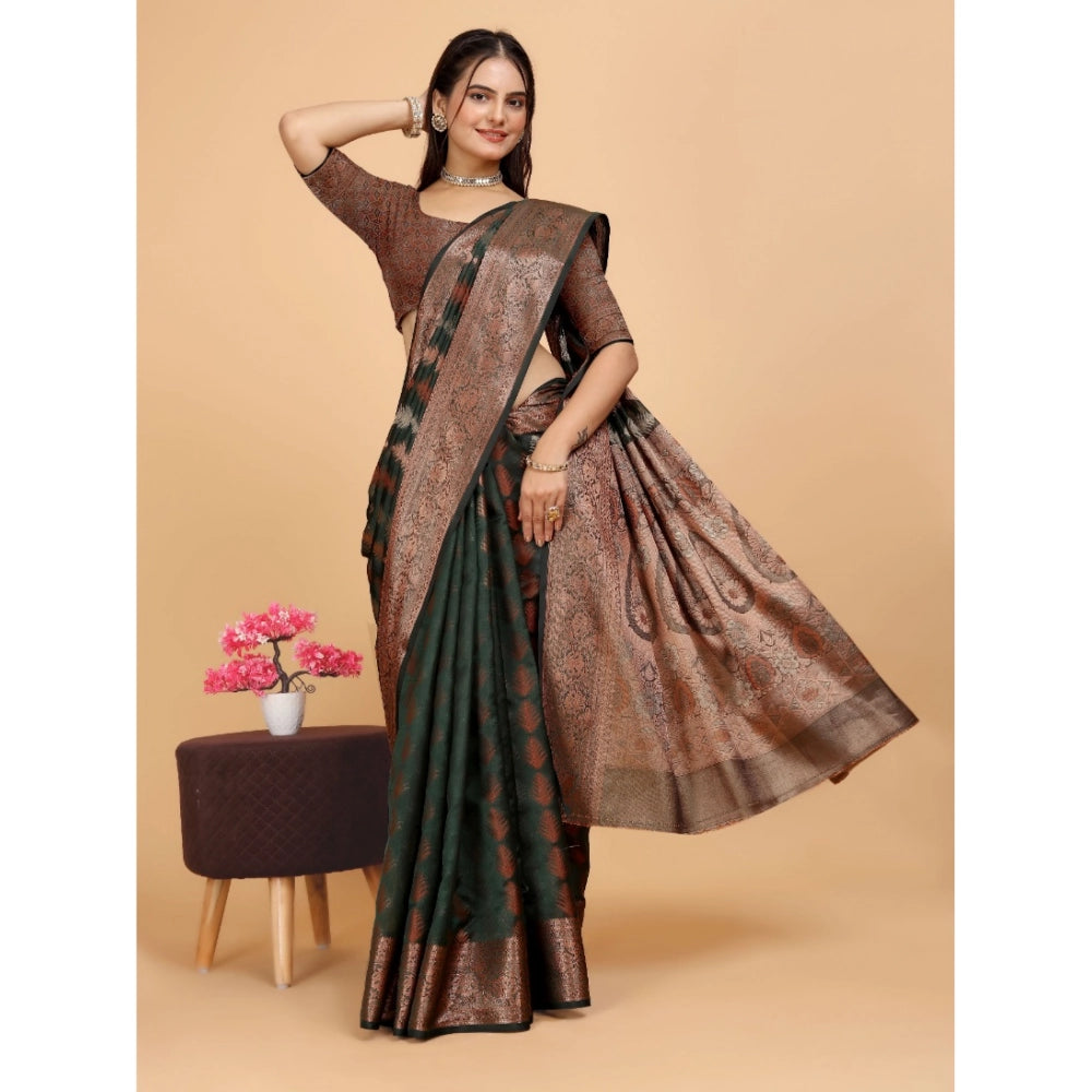 Generic Women's Organza Woven Saree With Unstitched Blouse (Dark Green, 5.5Mtrs)