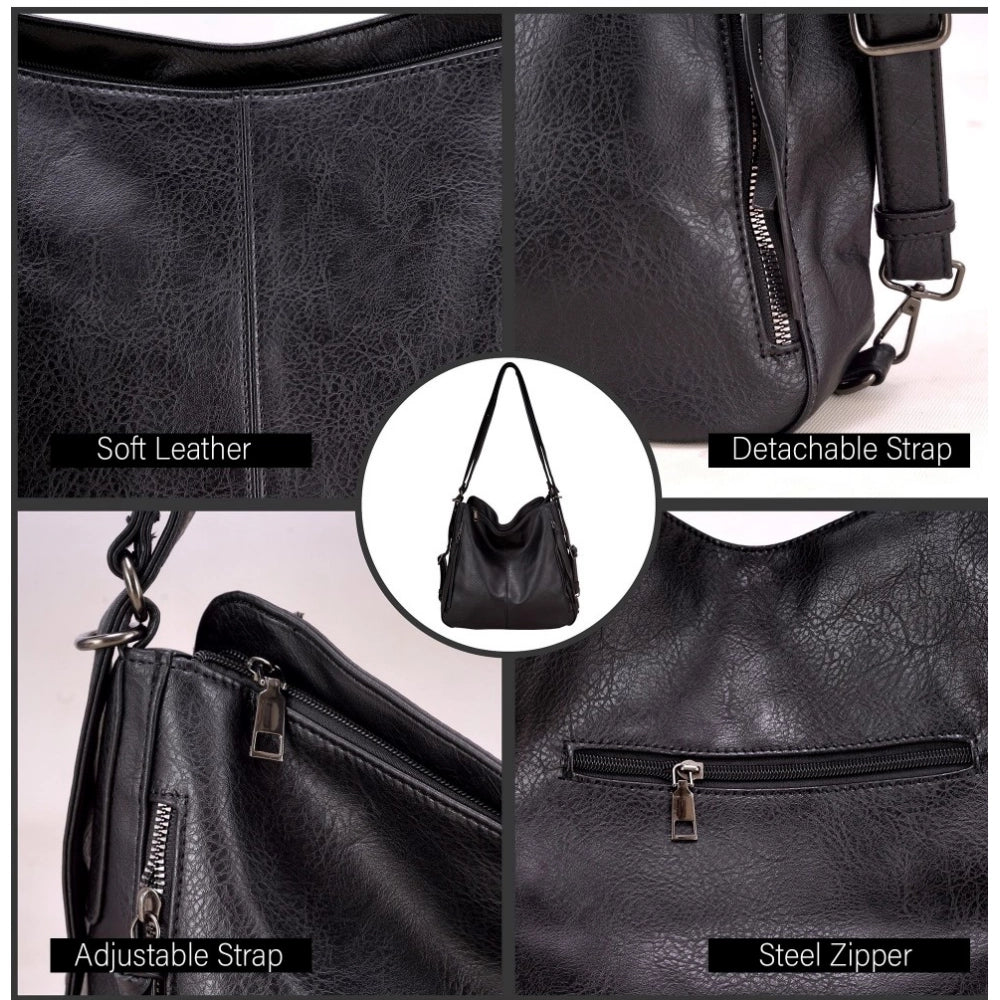 Generic Women's PU Leather Medium Shoulder Zipper Handbag (Black)