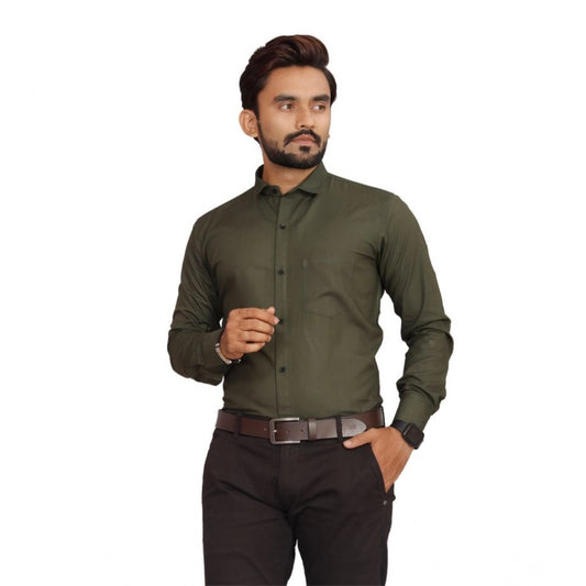 Generic Men's Casual Cotton Solid Full Sleeve Shirt (M.Green)