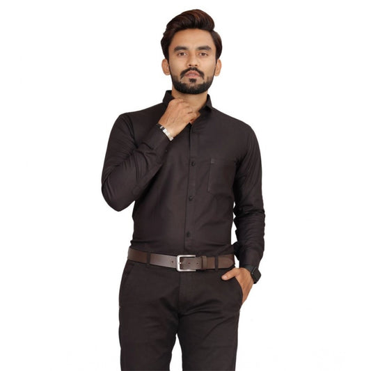 Generic Men's Casual Cotton Solid Full Sleeve Shirt (Black)