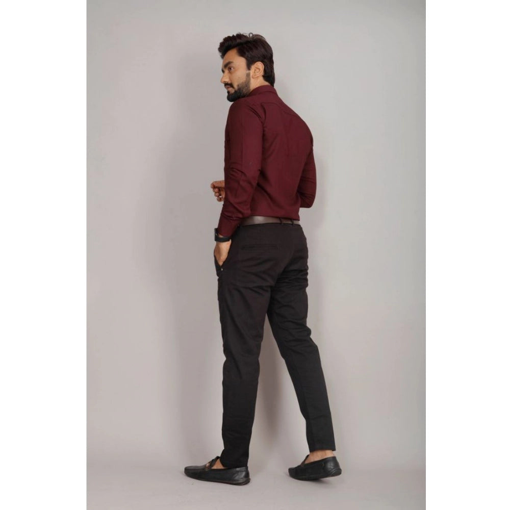 Generic Men's Casual Cotton Solid Full Sleeve Shirt (Brown)