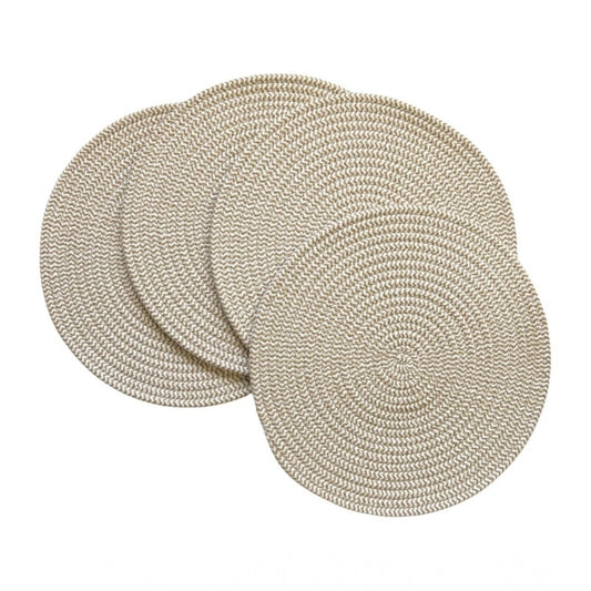 Generic Cotton Dining Table Round Placemat Mats Set of 4 (Beige White)