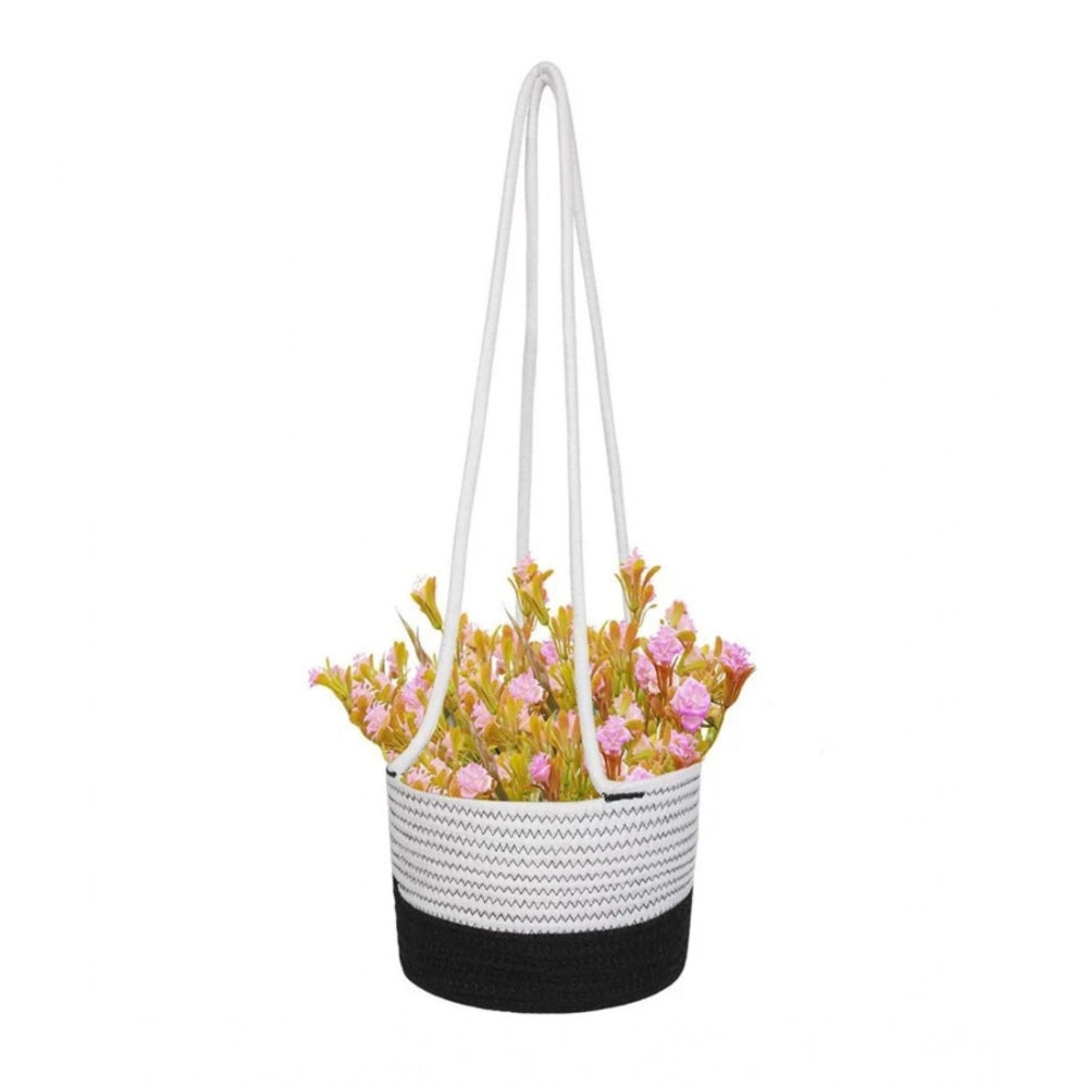 Generic Cotton Hanging Planter Flower Basket Pack of 1 (Black &amp; White)