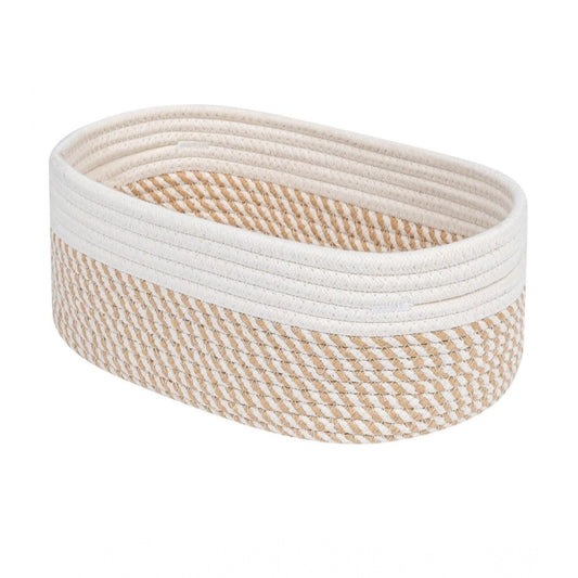 Generic Cotton Oval Storage Rope Woven Baskets Pack of 1 (Beige White)